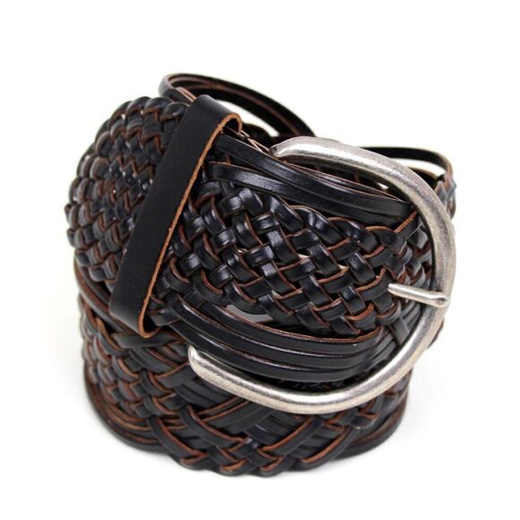BRAIDED WOVEN BROWN BONDED LEATHER 2"Wd CORSET DRESS CASUAL WOMEN'S BELT S (B60 - Picture 6 of 12